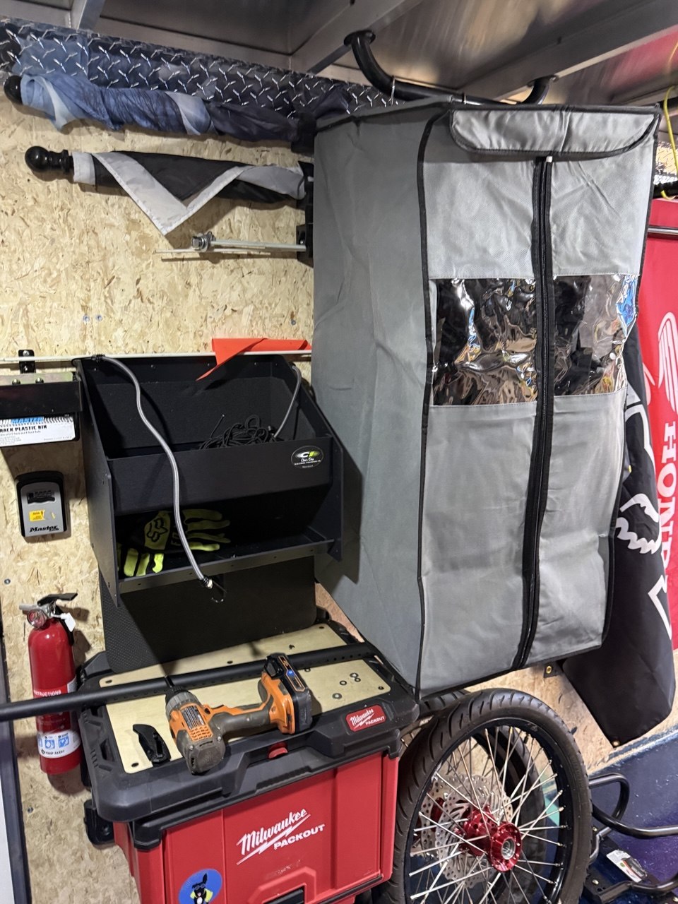 Riding gear and a Packout tool system in a trailer