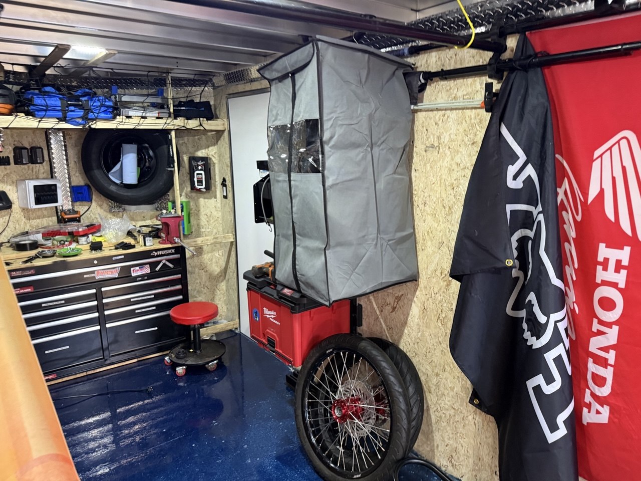 Storage side of a motorcycle hauler trailer interior